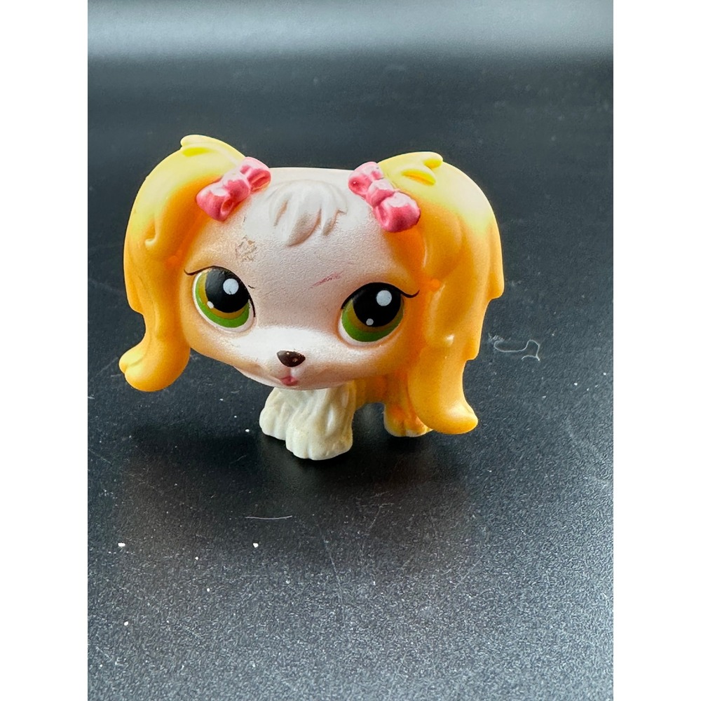 Hasbro Littlest Pet Shop LPS Dog AUTHENTIC Maltese Spaniel Pink Bows #79